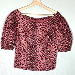 Rebecca Taylor animal Leopard print puff short sleeve top blouse women’s sz 2